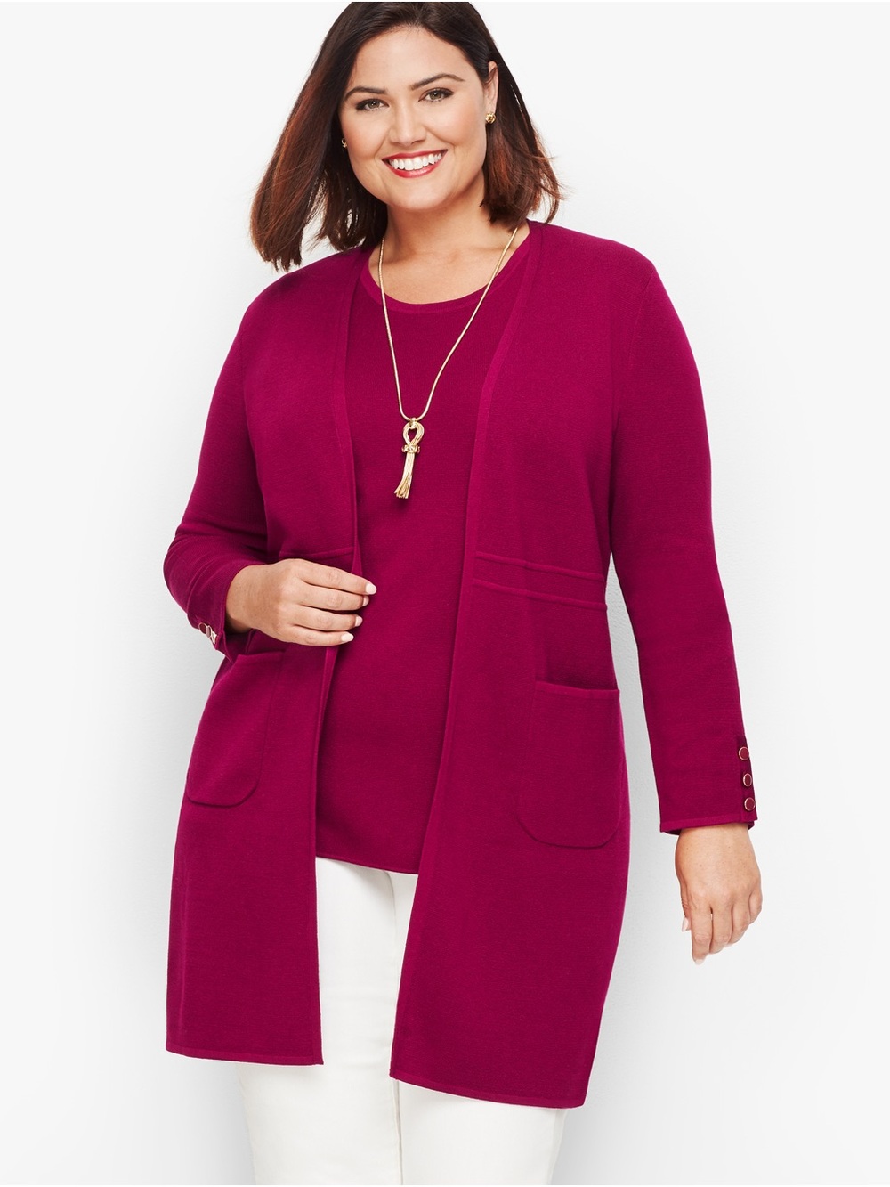 Tablots Women's Open-Front Long Cardigan Sweater - Magenta